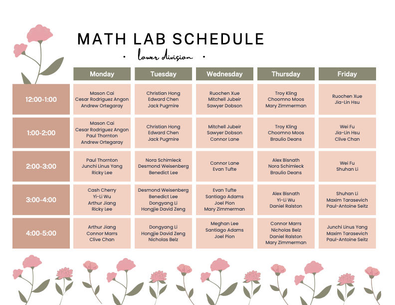 S26 LD Math Lab Schedule