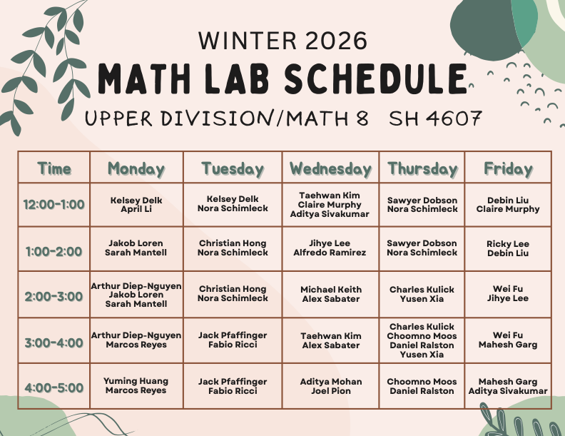 W26 UD Math Lab Schedule
