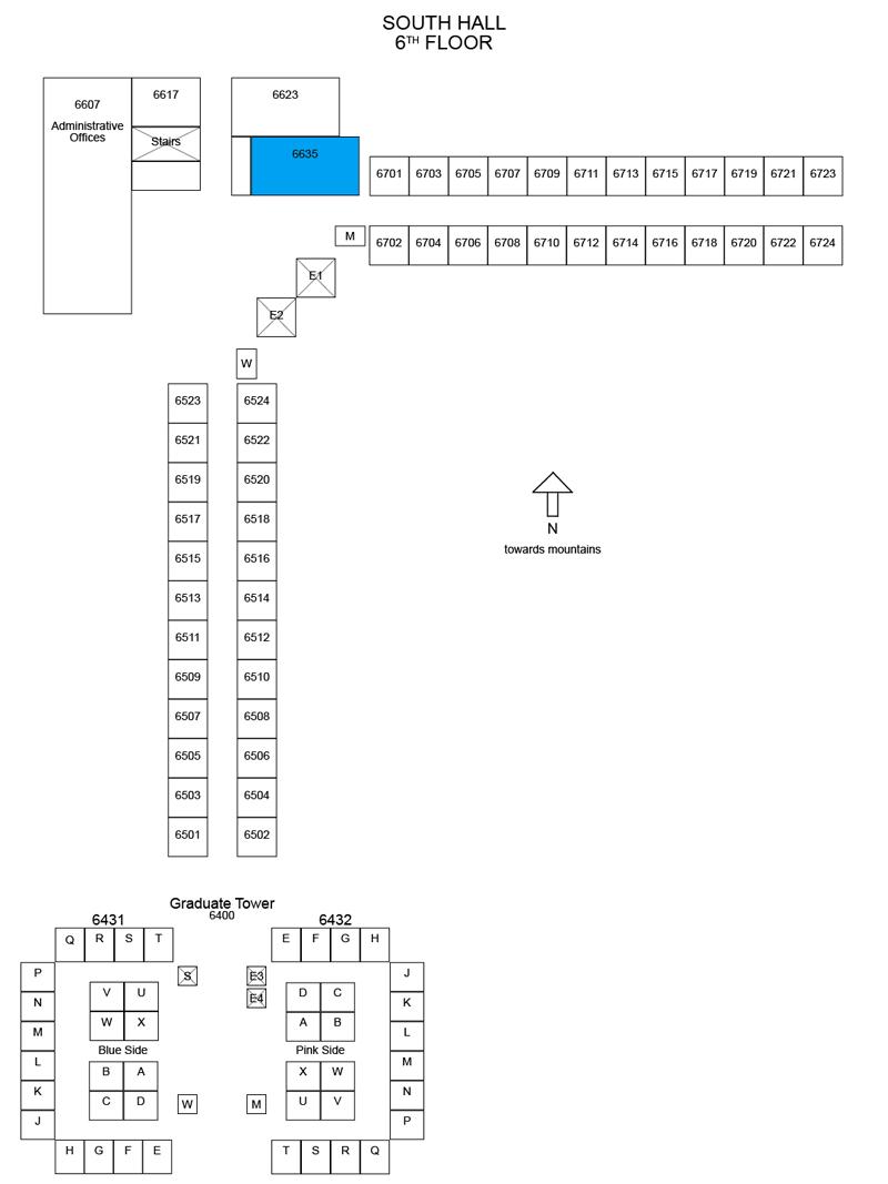 A map of the 6th floor of South Hall with the main conference room highlighted